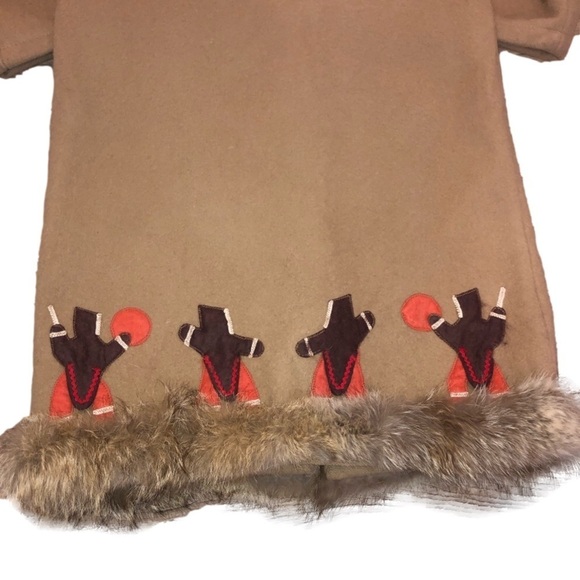 𝅺Vtg Inuvik Virgin Wool & Fur Trim Beige Full Length Parka Sz 12 / M - Picture 3 of 15